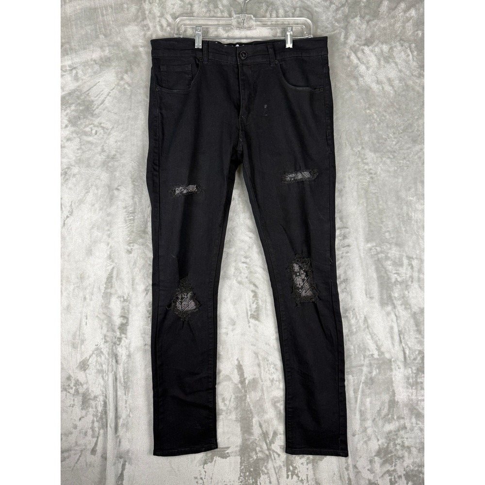 REASON 34 Mens Black Distressed Ripped Jeans‎ Premium Denim Sz 35X32